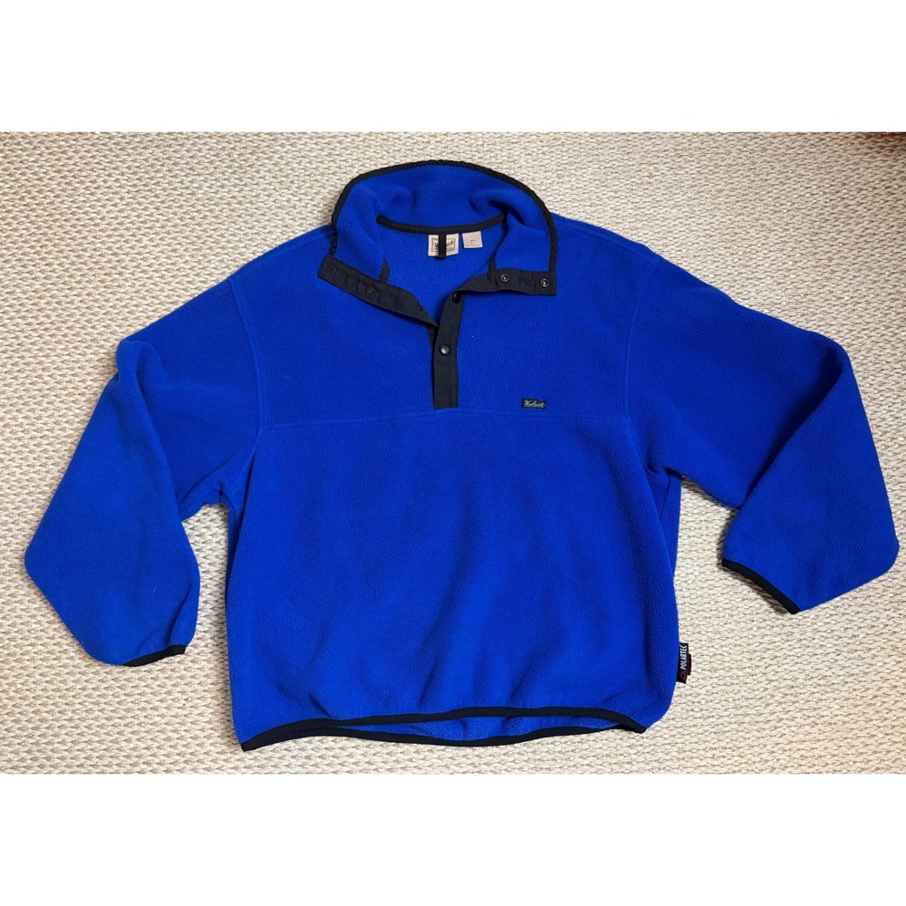 Woolrich Polartec Fleece Pullover Mens Blue Snap Jacket Vintage rustic cabin LG